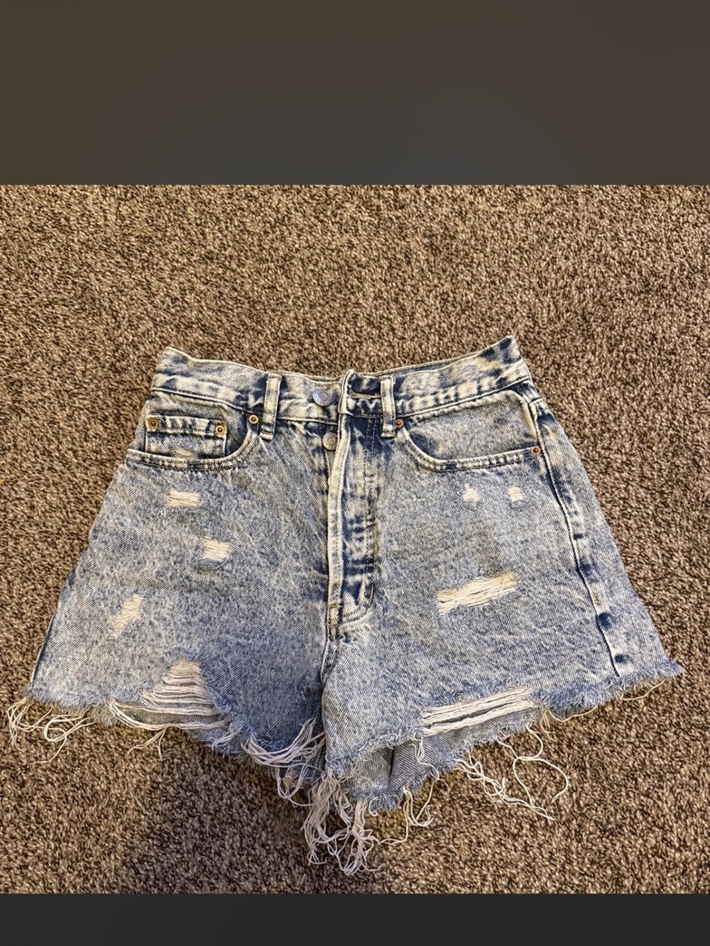 PacSun High-Waist Distressed Denim Shorts - Light Blue Acid Wash